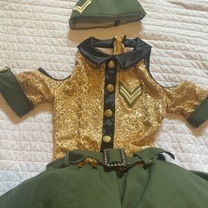 Weissman Gold and Green Sequin Army Dance Costume